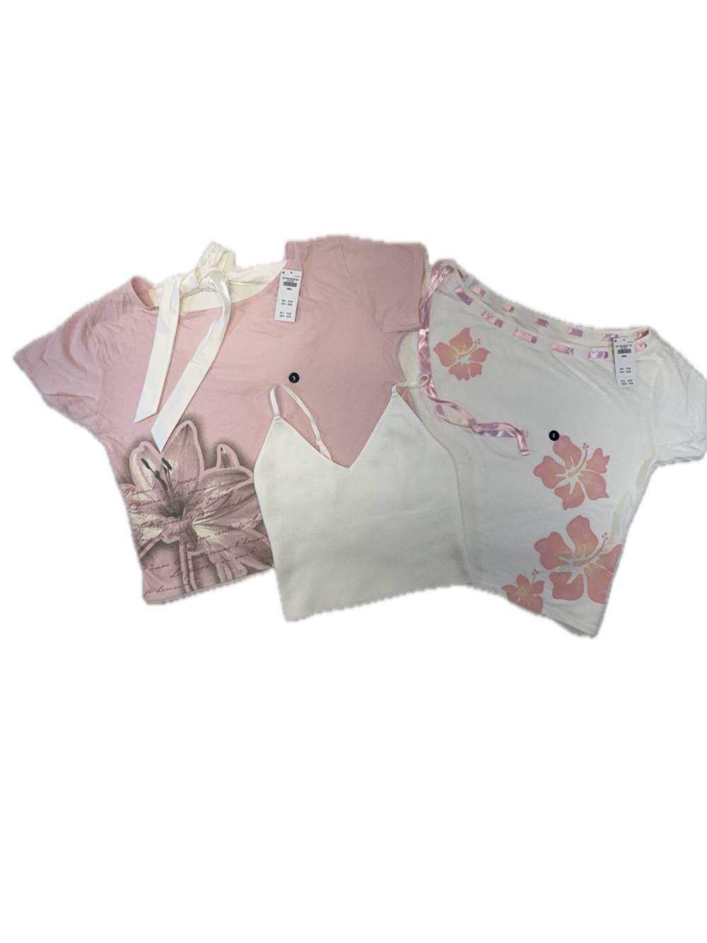 Hollister NWT Floral Ribbon Graphic Tee Bundle & Forever 21 Ribbed Crop Cami-S